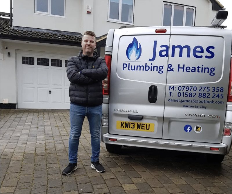 Danny from James Plumbing Heating with the company van